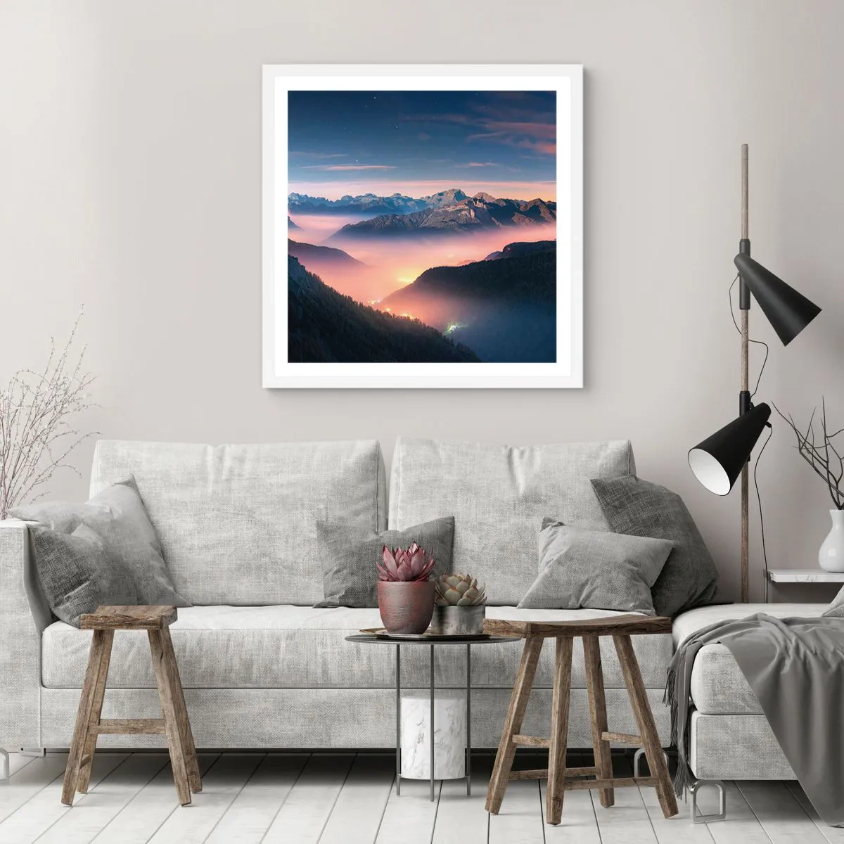 Poster in cornice bianca - La luce nelle valli - 40x40 cm