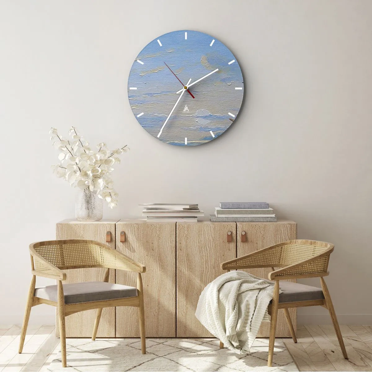 Orologio da parete - Orologio in Vetro - Una nave a vela sulla riva con persone sullo sfondo del cielo e del mare - 30x30cm - Acqua, terra, aria - Decorazione murale moderna per soggiorno, cucina e camera da letto ARTTOR