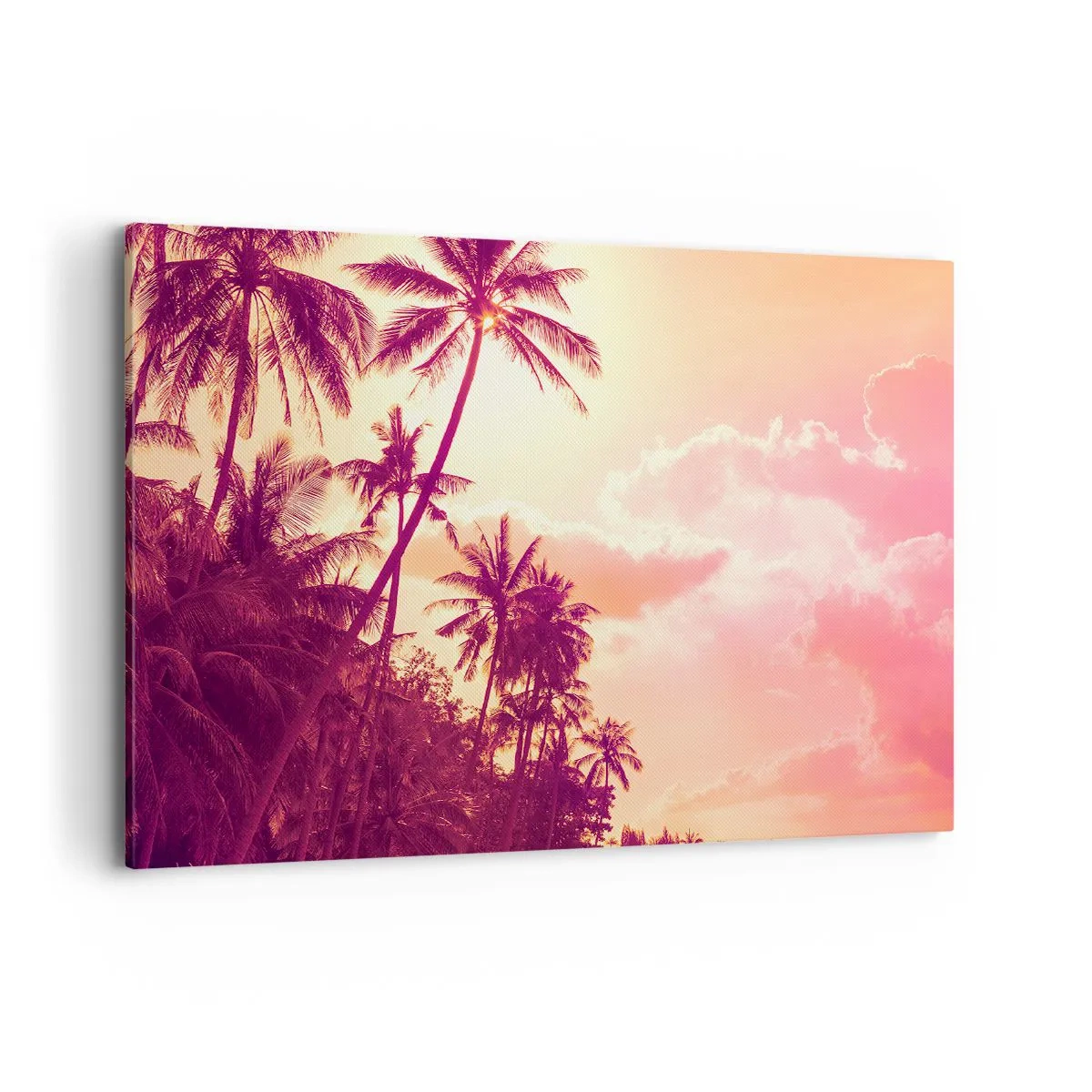 Quadro su tela - Stampe su Tela - Palme illuminate dal sole al tramonto in un cielo tropicale - 120x80cm - Devi scegliere - Decorazione murale moderna per soggiorno e camera da letto ARTTOR