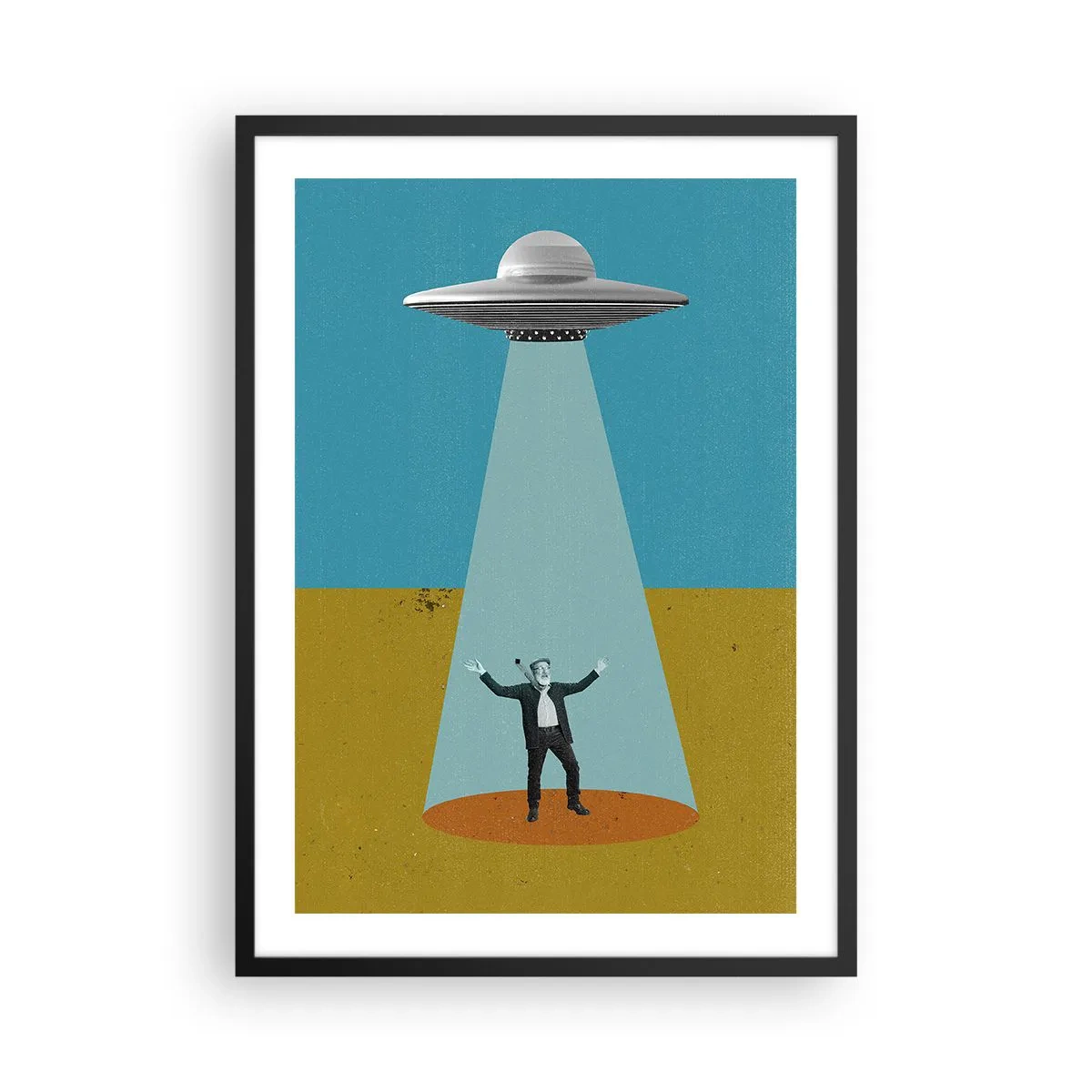 Poster in cornice nera - Illustrazione retrò di un rapimento UFO - 50x70cm - Incontro ravvicinato - Decorazione murale moderna per soggiorno e camera da letto ARTTOR
