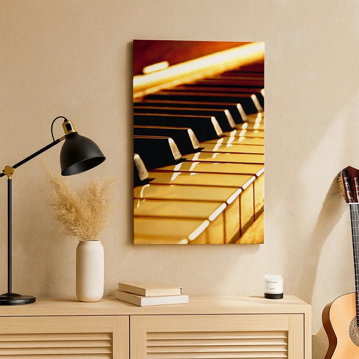 Quadro su tela - Stampe su Tela - Tastiera di pianoforte illuminata da luce dorata - 50x70cm - Possibilità illimitate - Decorazione murale moderna per soggiorno e camera da letto ARTTOR