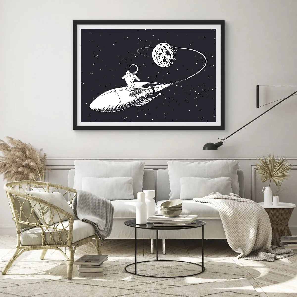 Poster in cornice nera - Surfista spaziale - 50x40 cm
