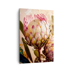 Quadro su tela - Stampe su Tela - Fiori di protea colorati su uno sfondo delicato - 70x100cm - Tenero abbraccio - Decorazione murale moderna per soggiorno e camera da letto ARTTOR