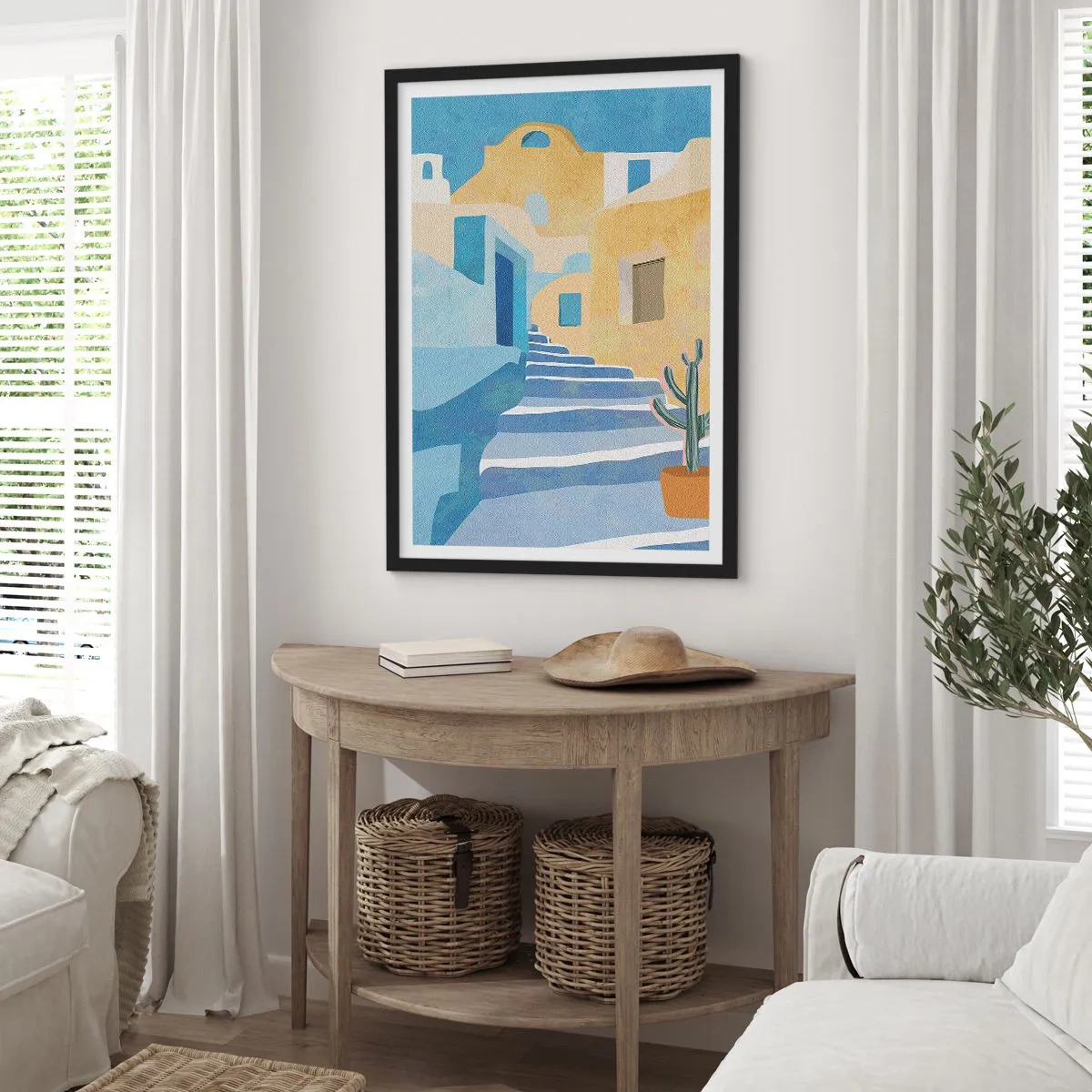 Poster in cornice nera - Architettura mediterranea in colori pastello - 50x70cm - Un giorno in una città araba - Decorazione murale moderna per soggiorno e camera da letto ARTTOR