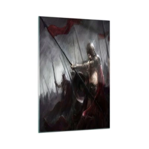 Quadro su vetro - Cavalieri in marcia verso il campo di battaglia sotto la pioggia - 70x100cm - Passante, dì a Sparta... - Decorazione murale moderna per soggiorno e camera da letto ARTTOR