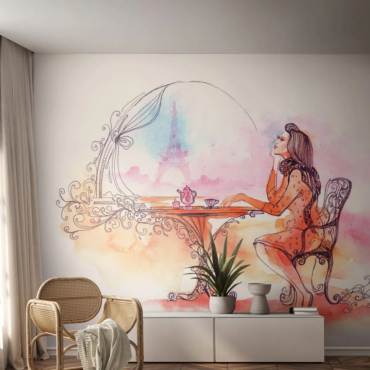 Fotomurali Autoadesivo Deluxe Sticker - Chic parigino - Parigi, Donna, Torre Eiffel - 250x175 cm