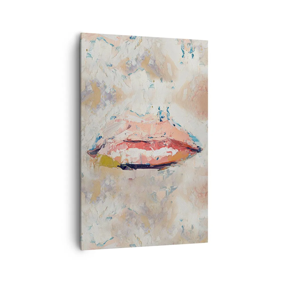 Quadro su tela - Stampe su Tela - Una composizione astratta che raffigura le labbra di una donna in colori pastello. - 80x120cm - Risveglia i sensi - Decorazione murale moderna per soggiorno e camera da letto ARTTOR
