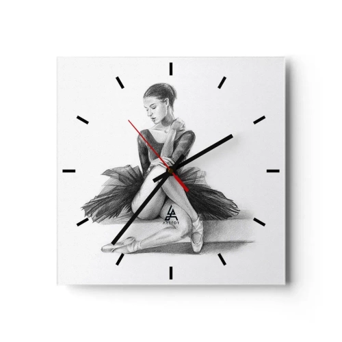 Orologio da parete - Orologio in Vetro - Uno schizzo di una ballerina in uno stile classico e sottile - 30x30cm - Incantata dalla danza - Decorazione murale moderna per soggiorno e camera da letto ARTTOR