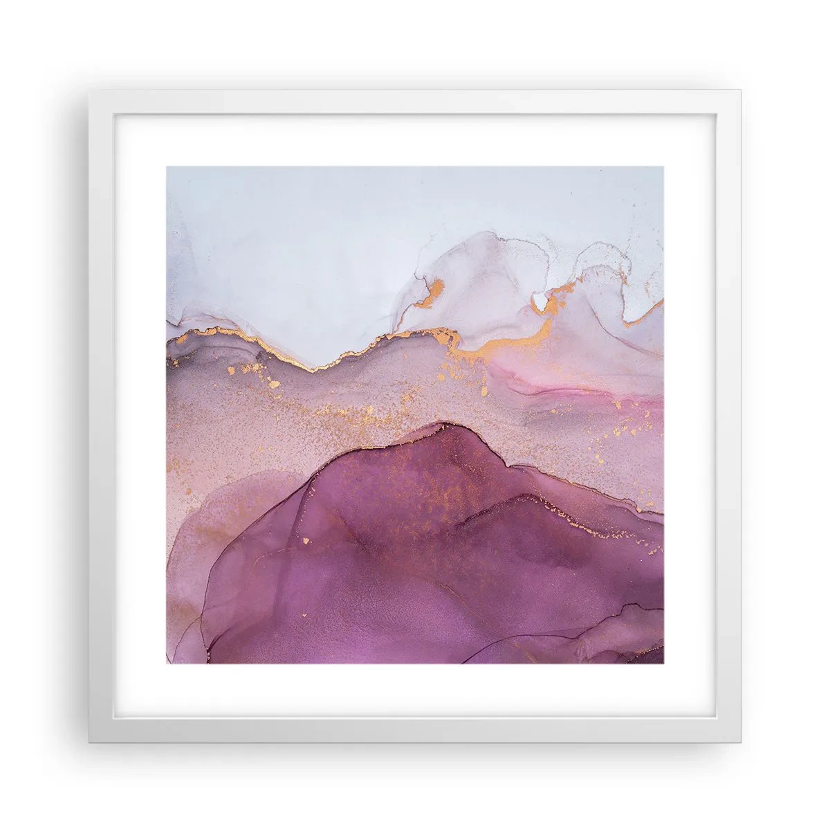 Poster in cornice bianca - Onde di lilla e viola - 40x40 cm