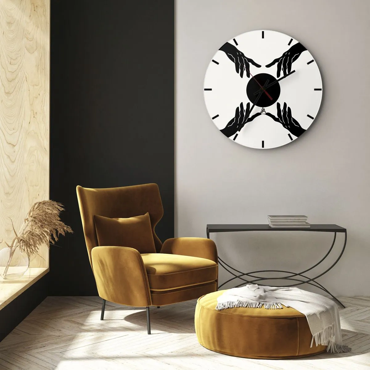 Orologio da parete - Orologio in Vetro - Mani nere che circondano un cerchio scuro su uno sfondo chiaro - 30x30cm - Segno misterioso - Decorazione murale moderna per soggiorno, cucina e camera da letto ARTTOR