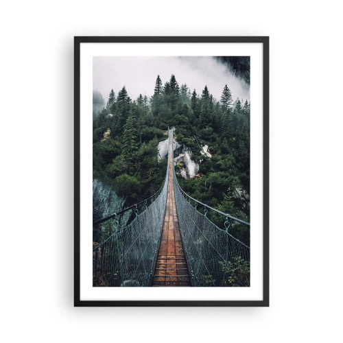 Poster in cornice nera - Un ponte sospeso attraverso una foresta fitta e nebbiosa - 50x70cm - Solo per le aquile - Decorazione murale moderna per soggiorno e camera da letto ARTTOR
