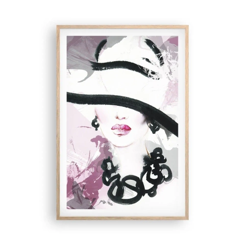 Poster in cornice rovere chiaro - Ritratto di donna in nero e rosa - 61x91 cm