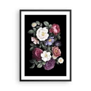 Poster in cornice nera - Un mazzo di fiori su uno sfondo nero in stile vintage - 50x70cm - Dal giardino inglese - Decorazione murale moderna per soggiorno e camera da letto ARTTOR