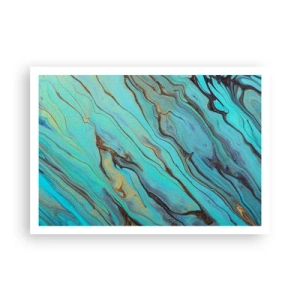 Poster - Onde astratte nei toni del turchese e dell'oro - 100x70cm - Marea turchese - Decorazione murale moderna per soggiorno e camera da letto ARTTOR