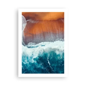 Poster - Onde dell'oceano che si infrangono sulla riva con sabbia dai colori caldi - 50x70cm - Il tocco dell'oceano - Decorazione murale moderna per soggiorno e camera da letto ARTTOR