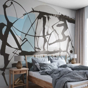 Fotomurali Standard Eco - Grafica astratta con nero e blu su sfondo chiaro - 100x70cm - Blu nonostante tutto - Decorazione murale moderna per soggiorno e camera da letto ARTTOR