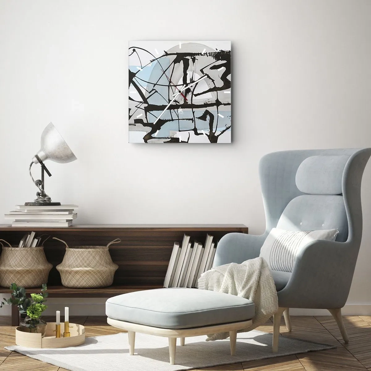 Orologio da parete - Orologio in Vetro - Linee e forme astratte in blu e nero - 30x30cm - Blu nonostante tutto - Decorazione murale moderna per soggiorno e camera da letto ARTTOR