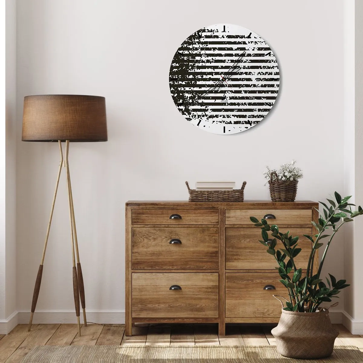Orologio da parete - Orologio in Vetro - Strisce orizzontali bianche e nere con una trama irregolare - 30x30cm - Ritmo e rumore - Decorazione murale moderna per soggiorno, cucina e camera da letto ARTTOR