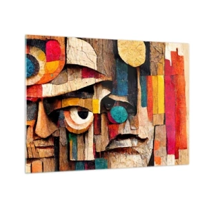 Quadro su vetro - Facce geometriche colorate in stile astratto - 70x50cm - Ti vedo... - Decorazione murale moderna per soggiorno e camera da letto ARTTOR