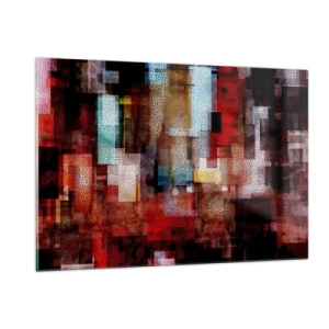 Quadro su vetro - Composizione geometrica astratta nei toni del rosso - 120x80cm - Confusione aggrovigliata - Decorazione murale moderna per soggiorno e camera da letto ARTTOR