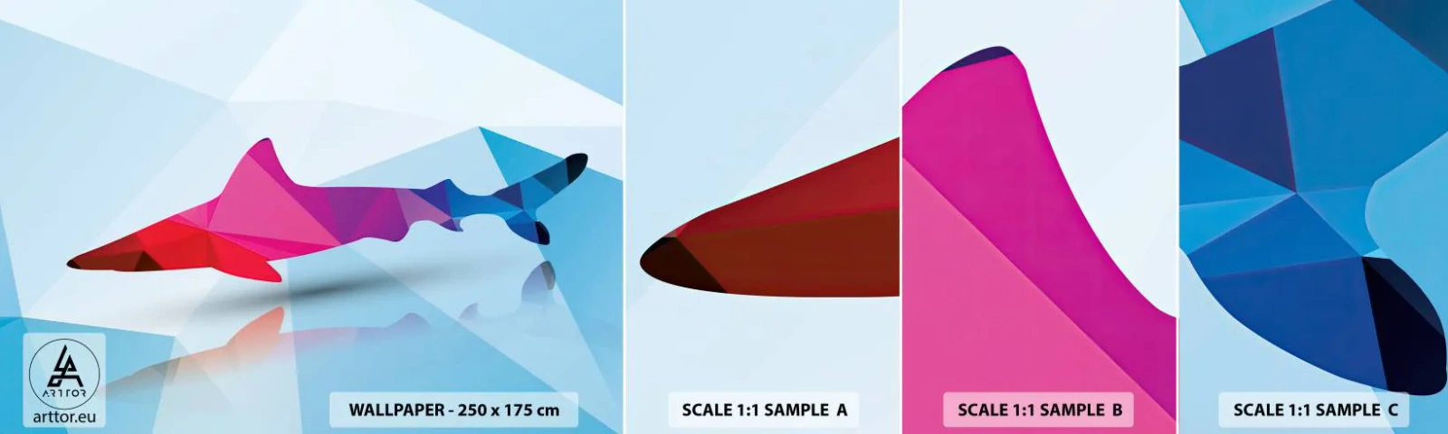 Campione di Fotomurale Adesivo Deluxe Sticker - Squalo nello spazio di cristallo - Animali, Squalo, Figura geometrica - 100x30 cm