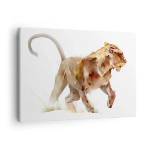 Quadro su tela - Stampe su Tela - Una leonessa che corre in un'interpretazione artistica - 70x50cm - Grazia selvatica - Decorazione murale moderna per soggiorno e camera da letto ARTTOR