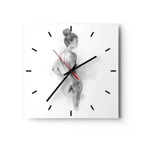 Orologio da parete - Orologio in Vetro - Schizzo ad acquerello di una silhouette femminile - 30x30cm - Bella come un quadro - Decorazione murale moderna per soggiorno e camera da letto ARTTOR