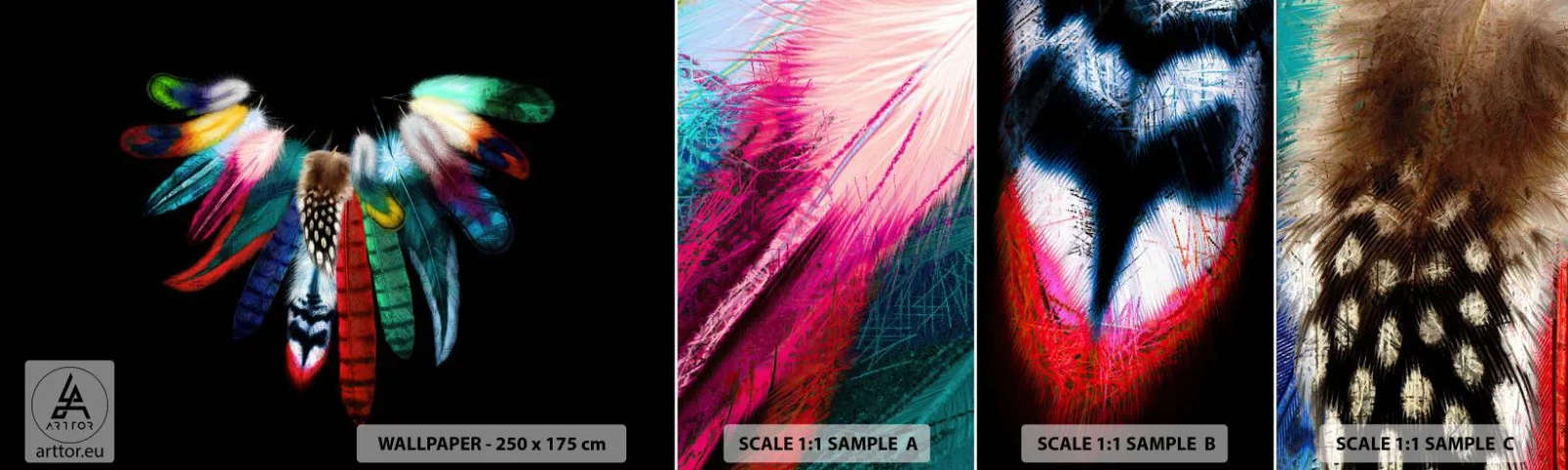 Campione di Fotomurale Adesivo Deluxe Sticker - Collana indiana - Piuma di uccello, Boho, Grafica - 100x30 cm