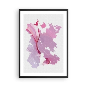 Poster in cornice nera - Mappa astratta nei toni del rosa e del viola - 50x70cm - Mappa del mondo rosa - Decorazione murale moderna per soggiorno e camera da letto ARTTOR