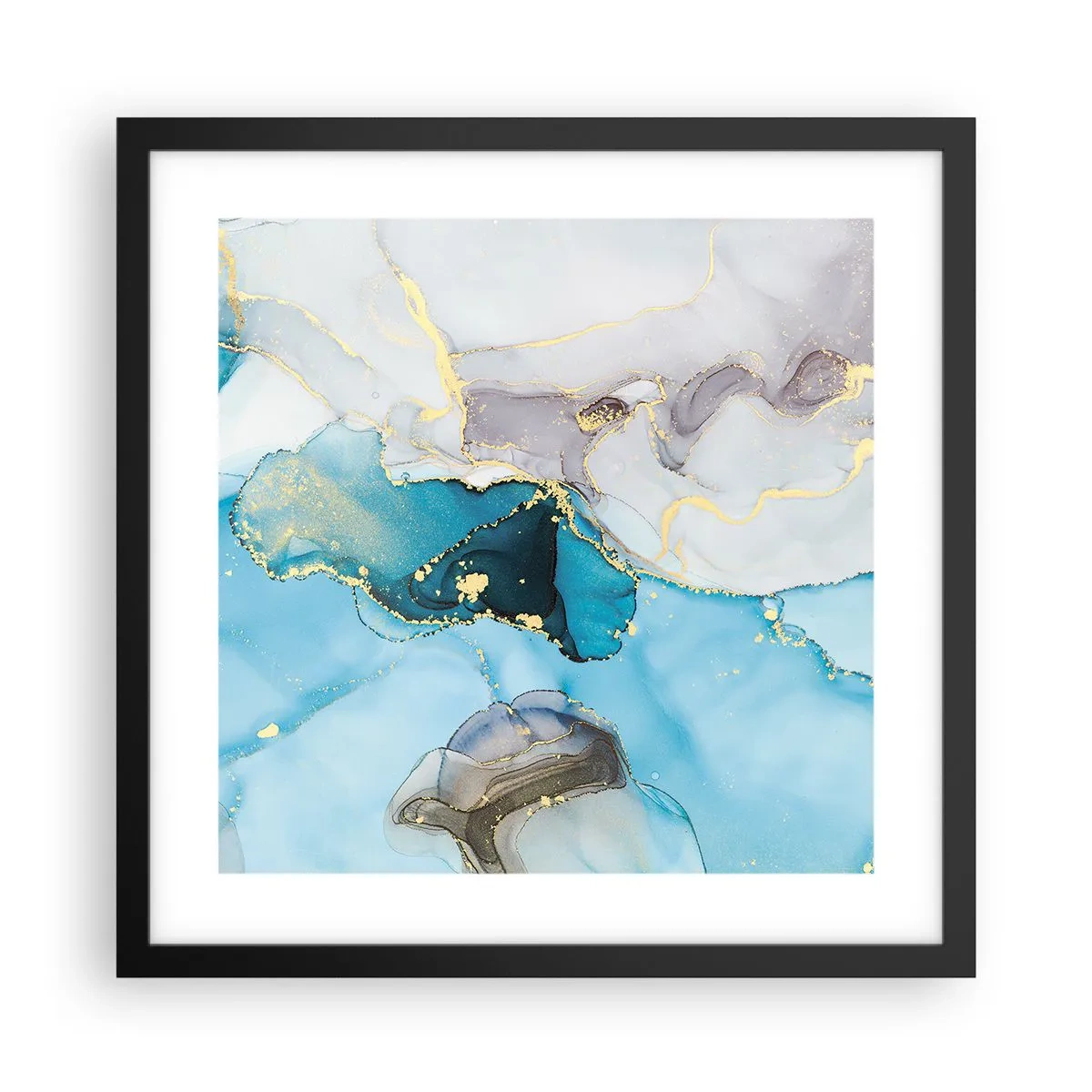 Poster in cornice nera - Studio di incontro tra grigio e turchese - 40x40 cm