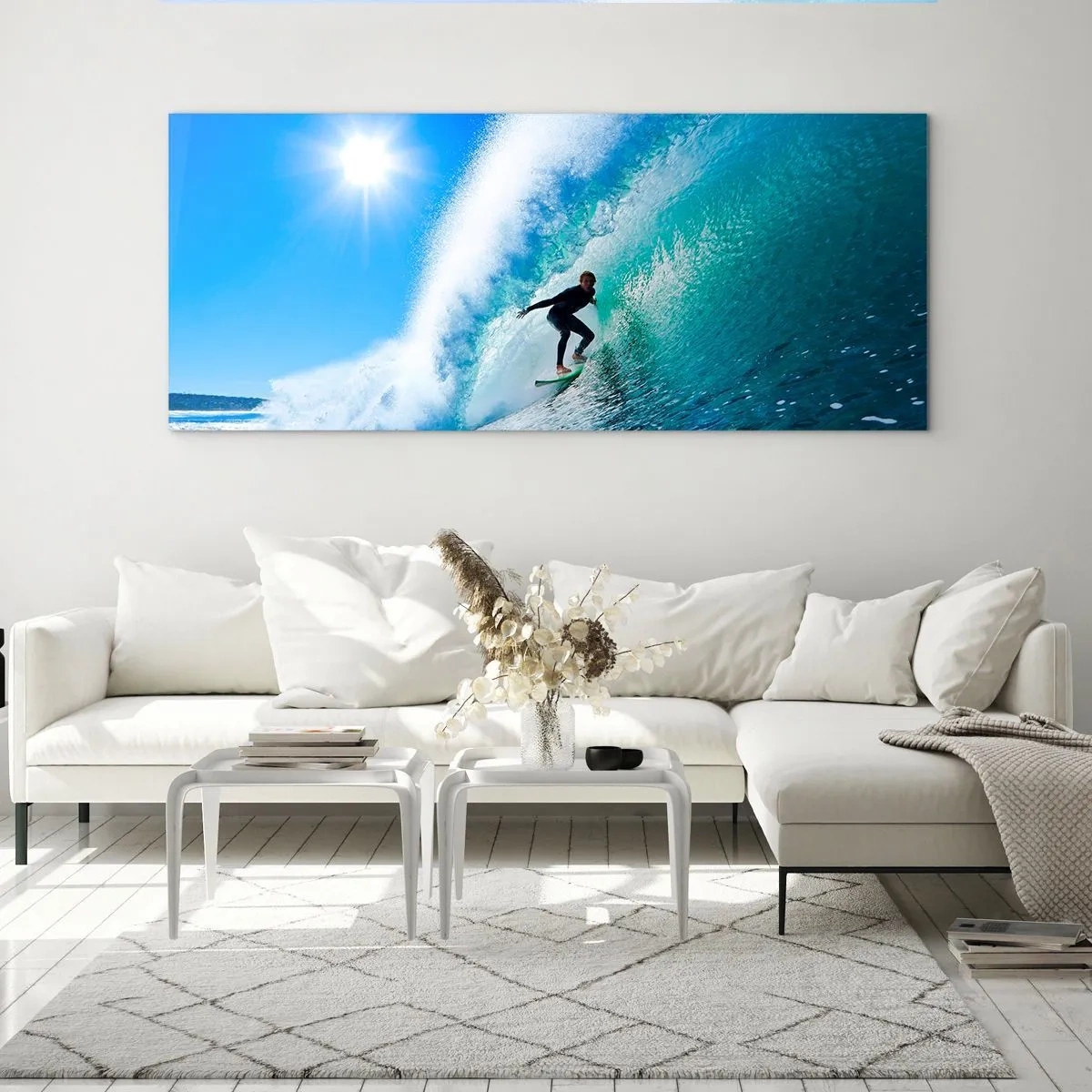Quadro su vetro - Attraverso il grande blu - 90x30 cm