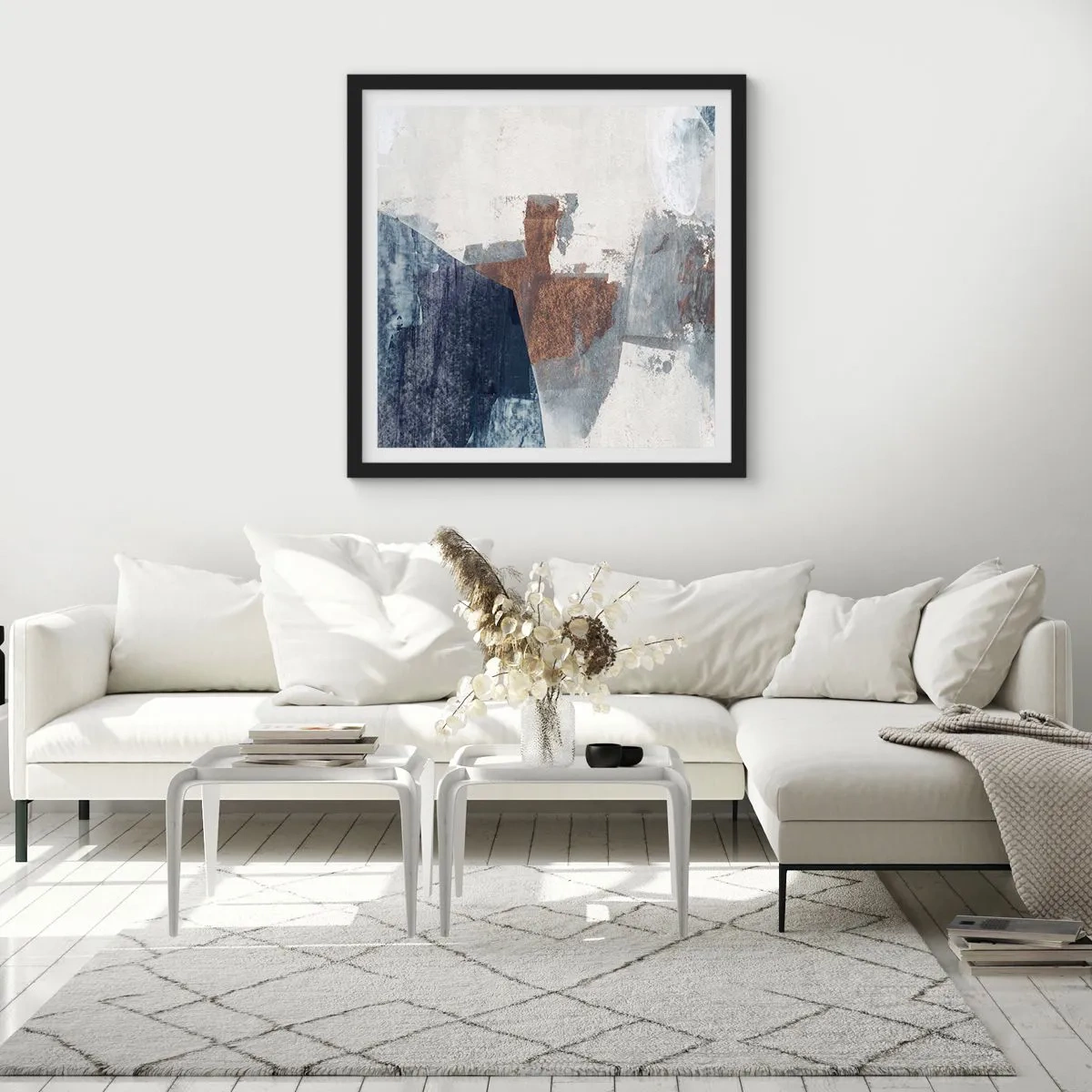 Poster in cornice nera - Forme blu e marroni - 30x30 cm