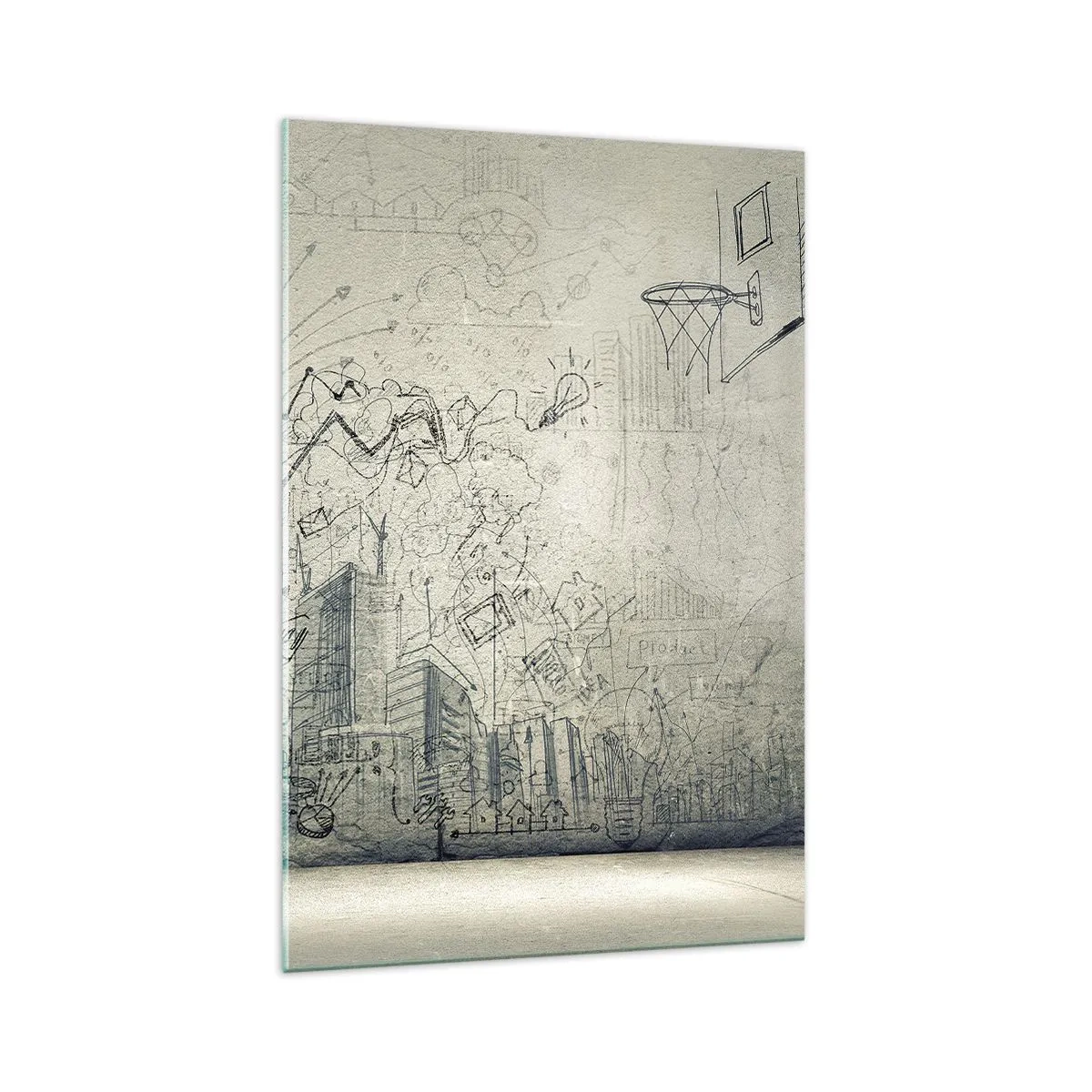 Quadro su vetro - Disegni e diagrammi sullo sfondo di un muro grezzo - 70x100cm - La mia fantastica vita in città - Decorazione murale moderna per soggiorno e camera da letto ARTTOR