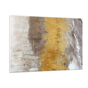 Quadro su vetro - Le strutture dorate e terrose creano un'astrazione dinamica - 120x80cm - Soffio dorato - Decorazione murale moderna per soggiorno e camera da letto ARTTOR