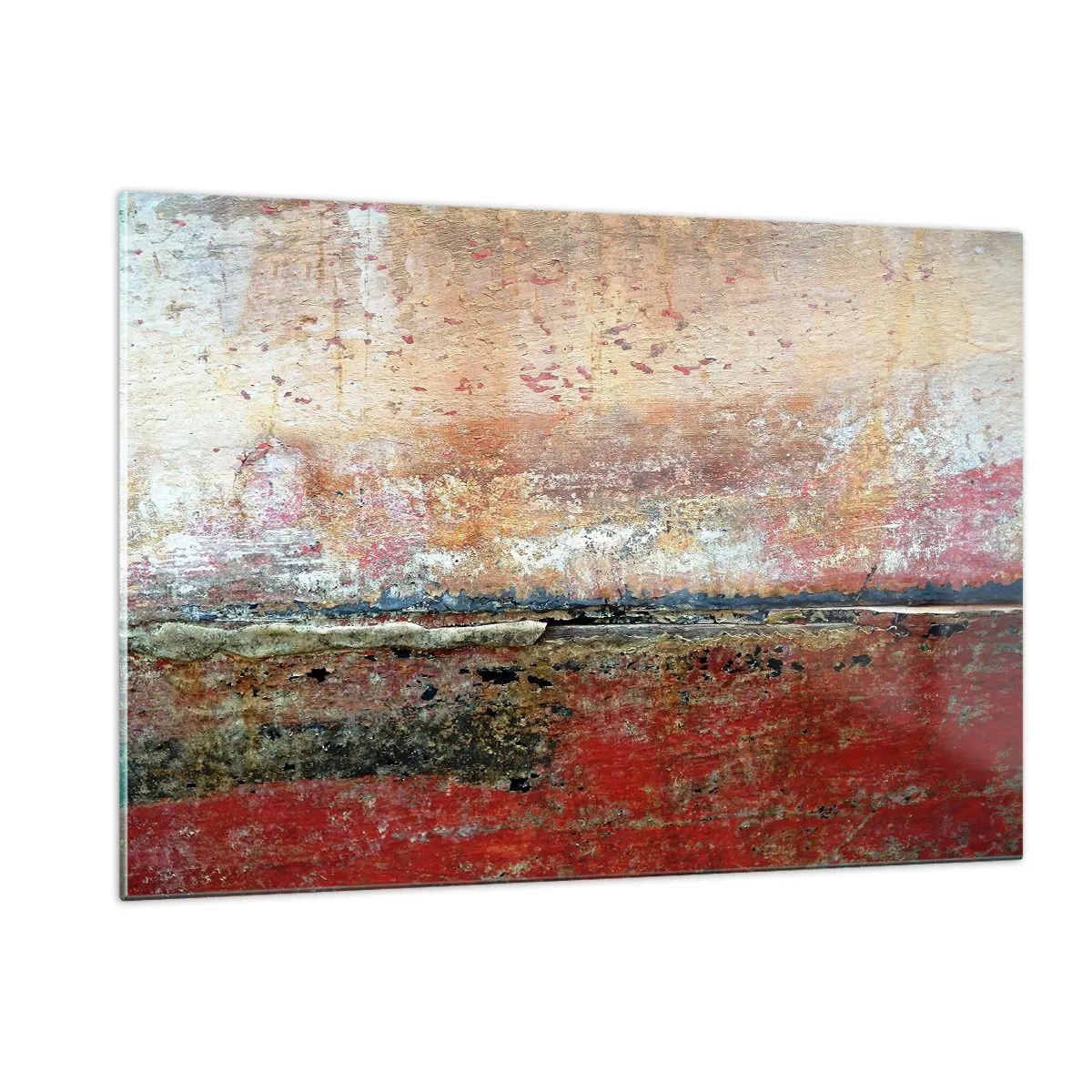 Quadro su vetro - Texture astratta nei toni del rosso e dell'ocra - 120x80cm - Forse è il mare - Decorazione murale moderna per soggiorno e camera da letto ARTTOR