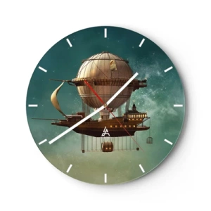 Orologio da parete - Orologio in Vetro - Un fantastico dirigibile retrò che fluttua tra le nuvole - 30x30cm - Saluti da Jules Verne - Decorazione murale moderna per soggiorno, cucina e camera da letto ARTTOR