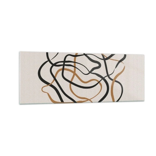 Quadro su vetro - Linee aggrovigliate in nero e oro su uno sfondo chiaro - 140x50cm - Tutto è andato storto - Decorazione murale moderna per soggiorno e camera da letto ARTTOR