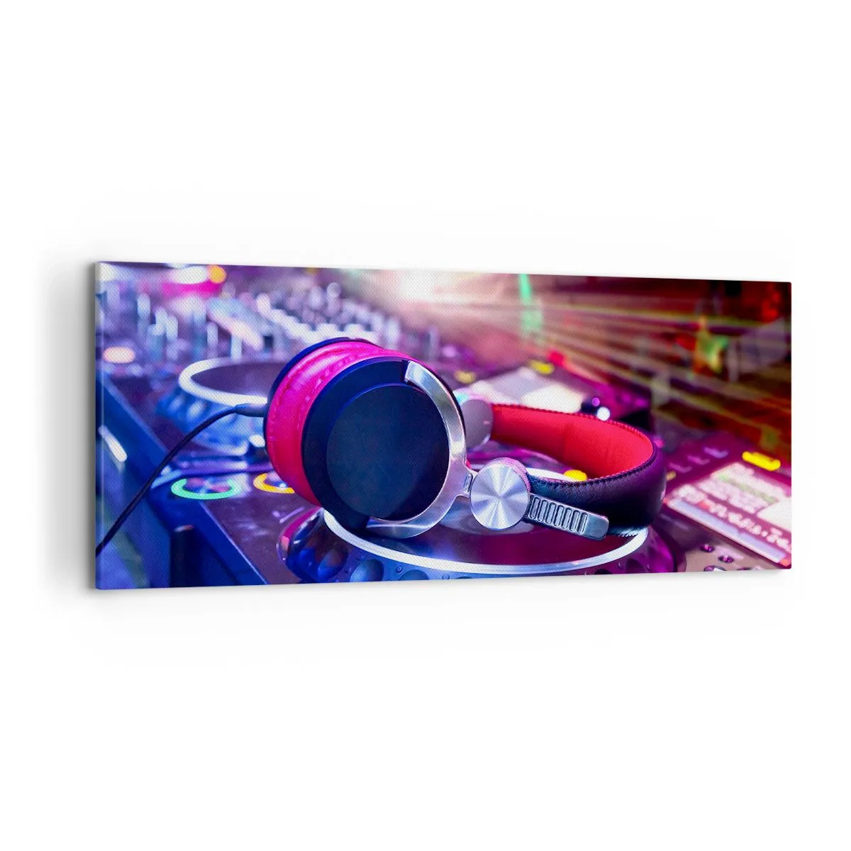 Quadro su tela - Stampe su Tela - Cuffie da DJ su una console illuminata dai riflettori a una festa - 120x50cm - Sarà fantastico - Decorazione murale moderna per soggiorno e camera da letto ARTTOR