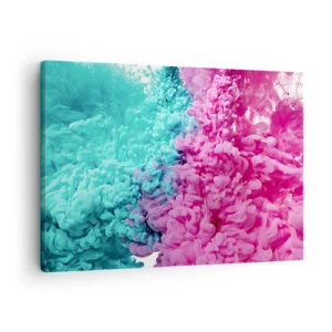 Quadro su tela - Stampe su Tela - Onde colorate di turchese e rosa in una forma astratta - 70x50cm - Scontro decisivo - Decorazione murale moderna per soggiorno e camera da letto ARTTOR