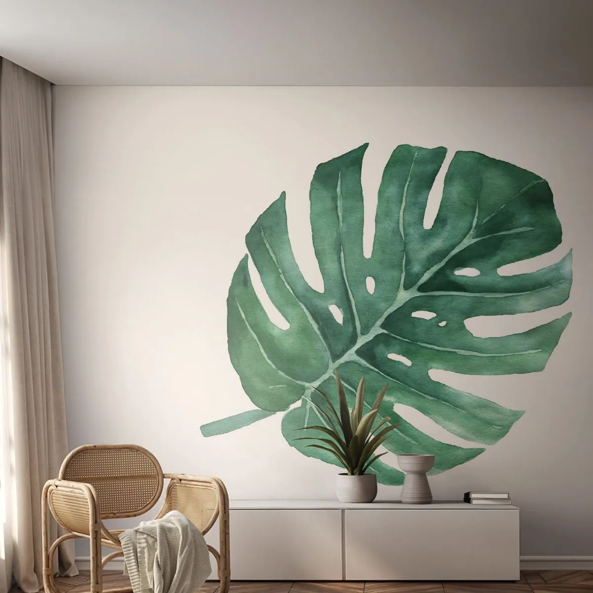 Fotomurali Standard Eco - Concetto verde - Monstera, Foglia, Boho - 450x315 cm