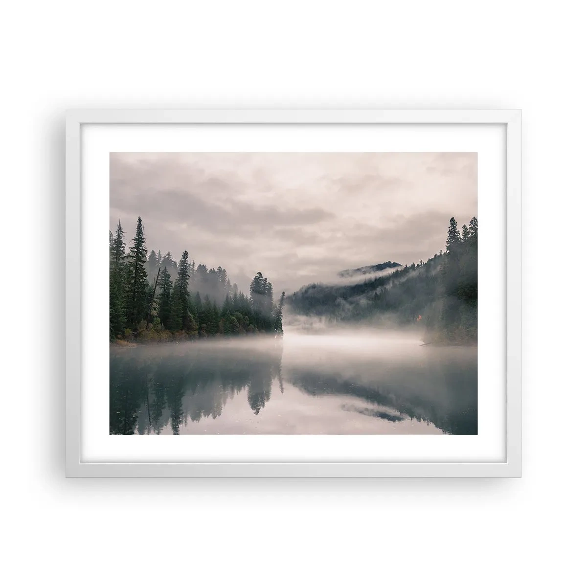 Poster in cornice bianca - Riflettendo nella nebbia - 50x40 cm