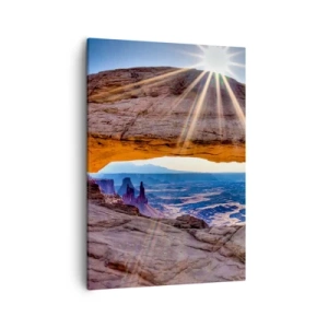 Quadro su tela - Stampe su Tela - Arco di roccia che domina il canyon all'alba - 50x70cm - Attraverso il portale di roccia - Decorazione murale moderna per soggiorno e camera da letto ARTTOR