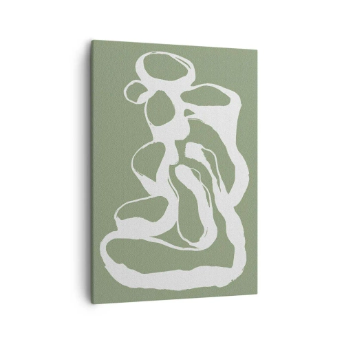 Quadro su tela - Stampe su Tela - Forme organiche in bianco su sfondo verde - 50x70cm - Il richiamo dello spazio - Decorazione murale moderna per soggiorno e camera da letto ARTTOR