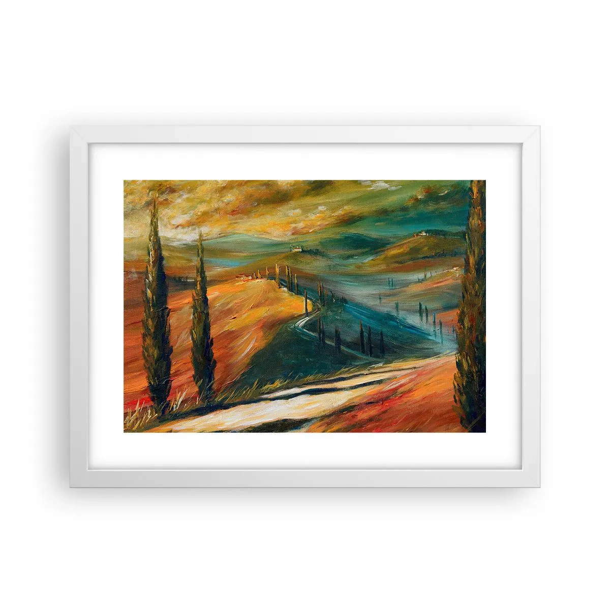 Poster in cornice bianca - Paesaggio toscano - 40x30 cm