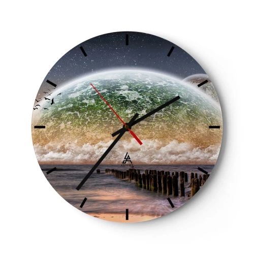 Orologio da parete - Orologio in Vetro - Paesaggio con un globo e un mare calmo - 30x30cm - E il mondo emerse dalle acque - Decorazione murale moderna per soggiorno, cucina e camera da letto ARTTOR