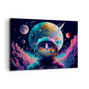 Quadro su tela - Stampe su Tela - Astronauta nello spazio con un paesaggio planetario colorato - 100x70cm - I filosofi non l'avevano pensato - Decorazione murale moderna per soggiorno e camera da letto ARTTOR