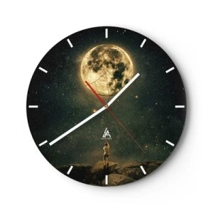 Orologio da parete - Orologio in Vetro - Una persona su una roccia che cattura la luna contro un cielo stellato - 30x30cm - Chi ha rubato la luna - Decorazione murale moderna per soggiorno, cucina e camera da letto ARTTOR