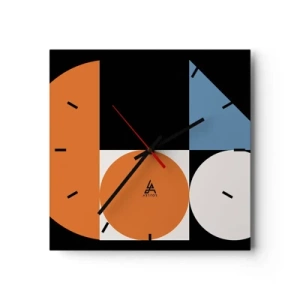 Orologio da parete - Orologio in Vetro - Motivo geometrico con forme colorate su sfondo nero - 30x30cm - Composizione di figure - Decorazione murale moderna per soggiorno e camera da letto ARTTOR