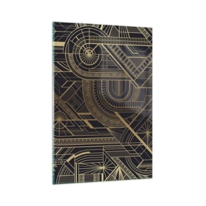 Quadro su vetro - Motivi geometrici dorati su sfondo nero in stile Art Déco - 80x120cm - Concetti, idee, progetti - Decorazione murale moderna per soggiorno e camera da letto ARTTOR