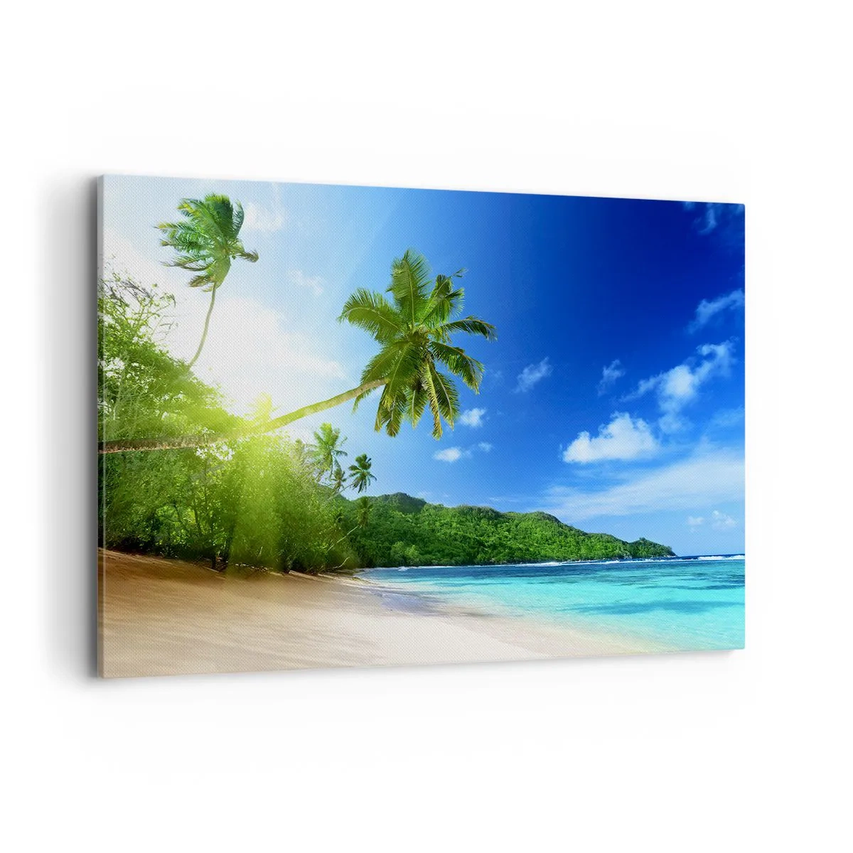 Quadro su tela - Stampe su Tela - Spiaggia tropicale con palme e mare turchese - 120x80cm - Il lieve tocco dei tropici - Decorazione murale moderna per soggiorno e camera da letto ARTTOR